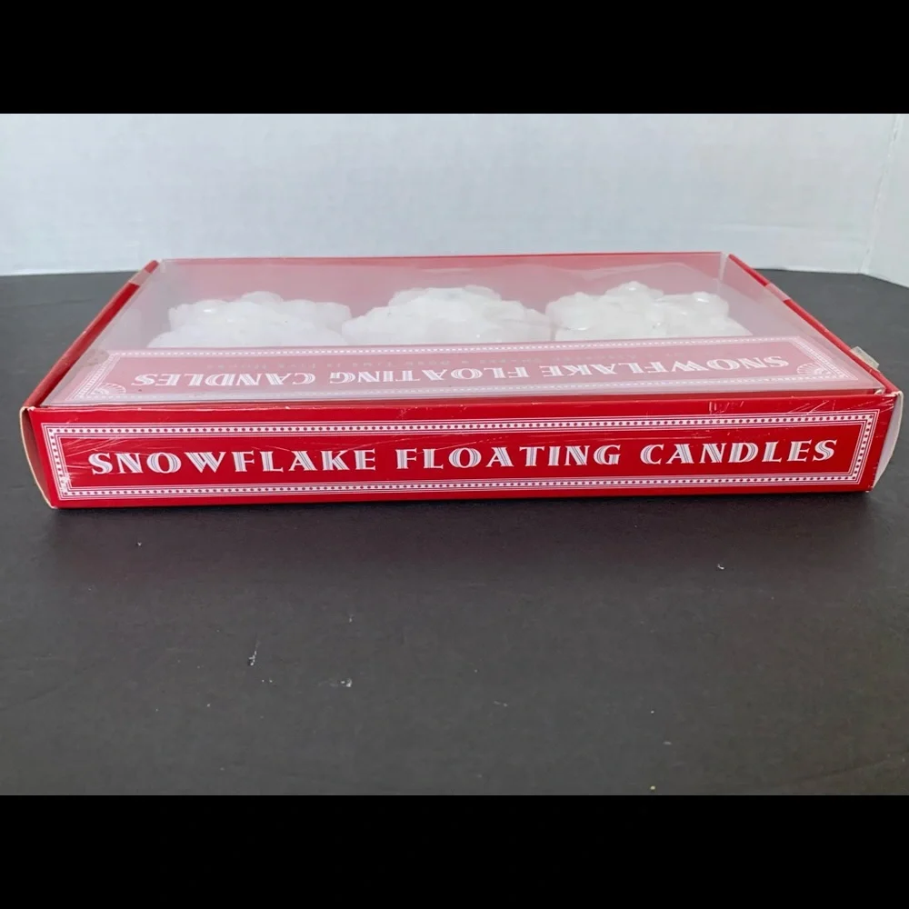 Vintage NWT Williams Sonoma Floating Candle Set of 3 Snowflakes White Silver
